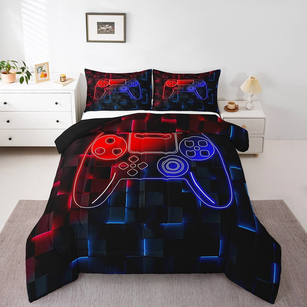Erosebridal Gradient Gamer Bedding Twin Comforter Set,Neon Gamepads Down Comforter,Video Game Bedding Sets Twin with Comforter,Lightweight Geometric Room Decoration,Reversible,3pcs
