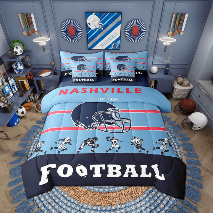 7 Piece Bed in a Bag Twin Size Comforter Set Football Bedding Set,American Football Reversible Design,Rugby Soft Microfiber Comforter with Sheet Set,All Season(Nashville)