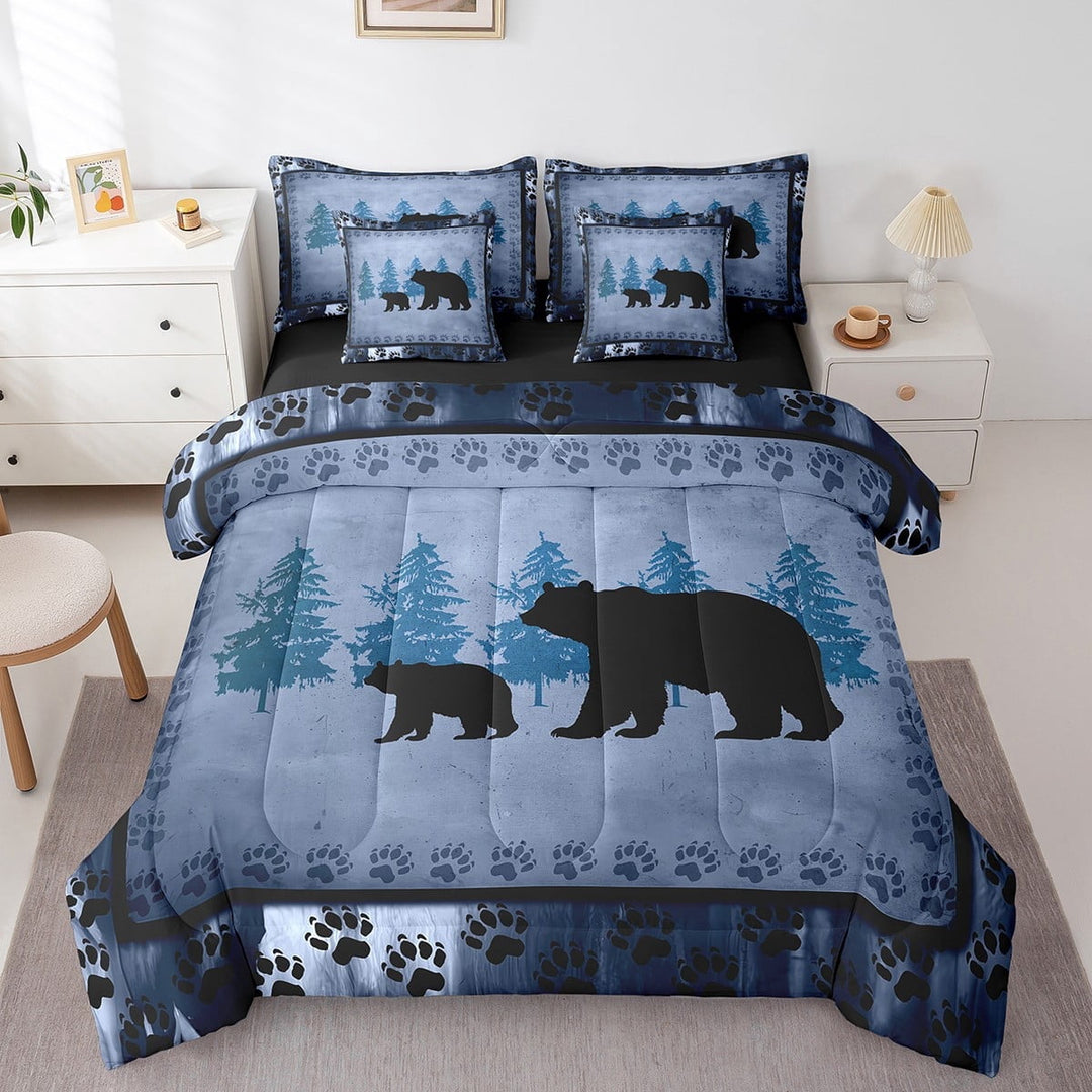 Erosebridal Bear Comforter Set With Sheets7 piece Farmhouse Animal Bed in a Bag Rustic Bear Family Bedding Set Bear Paws Blue Bed Set with Comforter,Sheets,PillowcasesQueen Size
