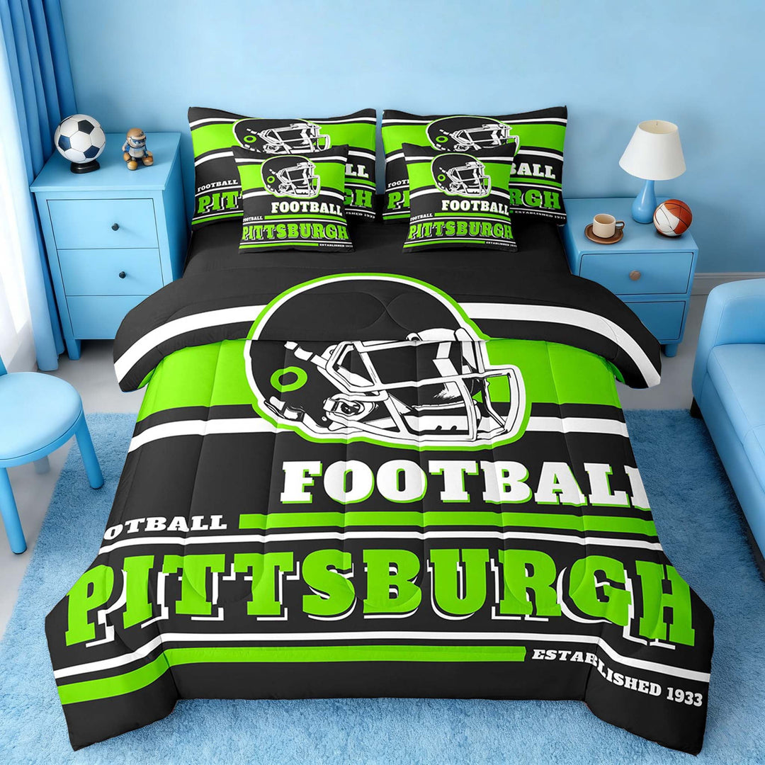 Erosebridal Football Bedding Sets Twin Size 7-Piece, Teens Room Decor, Black, Pittsburgh