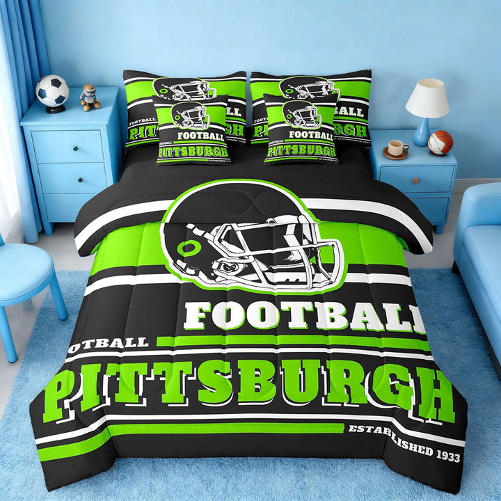 Erosebridal Football Bedding Sets Twin Size 7-Piece, Teens Room Decor, Black, Pittsburgh