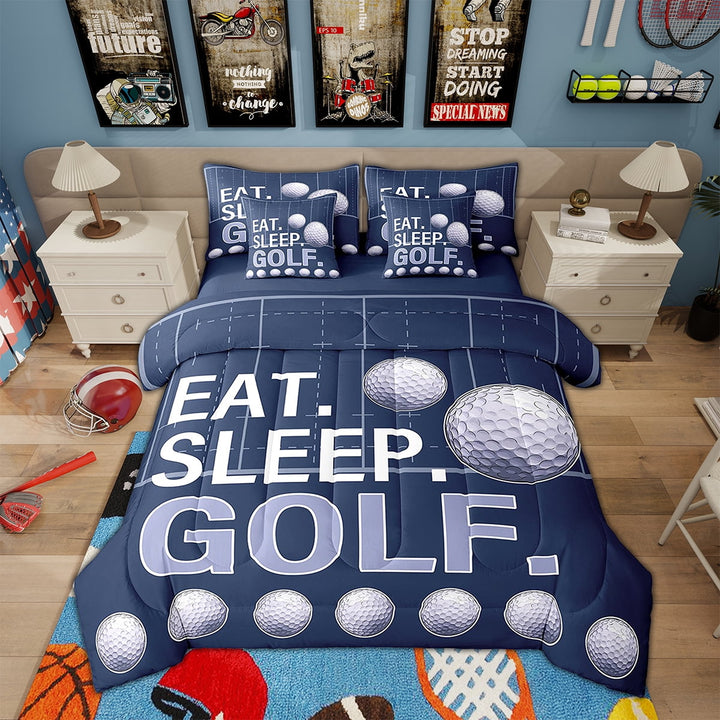 Erosebridal Golf Print Bed in a Bag Twin size Teens, Sports Theme Comforter Sets with Sheets, Reversible 7pcs