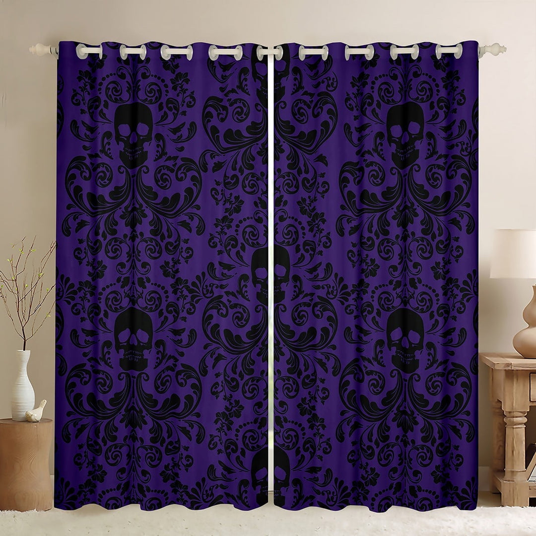Manfei Bohemian Damask Flower Curtains Pack of 2 (42x84 Each), Gothic Mandala Skeleton Curtains Blackout, Vintage Western Fashion Bedroom Curtains, Curtains for Bedroom Decor