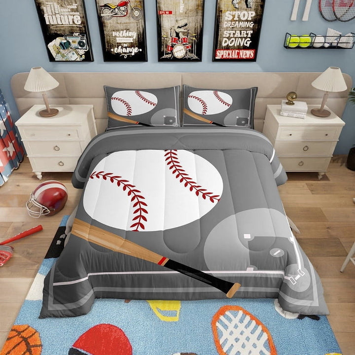 Baseball Bedding Set Twin Size Baseball Comforter&amp;nbsp;Set Teens,Sports Theme Bed Comforter&amp;nbsp;Sets Grey Ball Gaming Quilt Bed Set Bedroom Decor with 1 Pillowcase