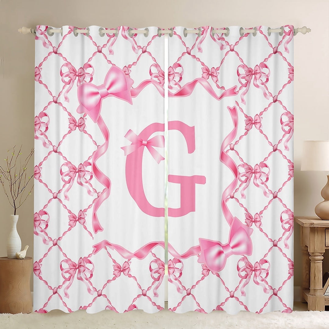 Manfei Pink Bow Black Out Curtains,Initial Monogrammed Curtains Pack of 2 (42x63 Each),Letter Personalized Bedroom Curtains,Geometric Bedroom Decoration