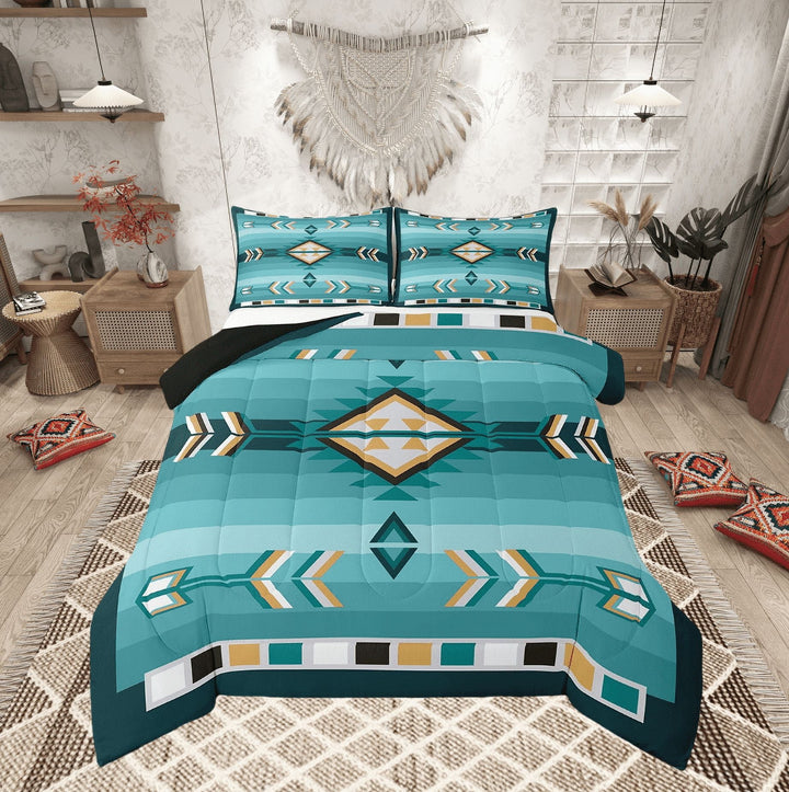 Turquoise Western Comforter Set Full Teal Southwestern Aztec Country Bedding Set Rustic Farmhouse Bedding Comforter Sets Adults Exotic Tribal Bed Set 2 Pillow Cases