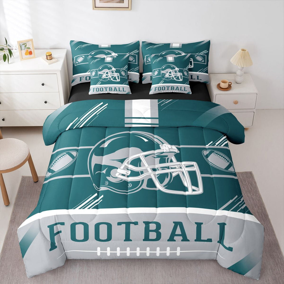 Erosebridal Sports Bedding Twin Size Teens, American Football Duvet Set, Turqoise Grey, Philadelphia, Reversible 7-Piece