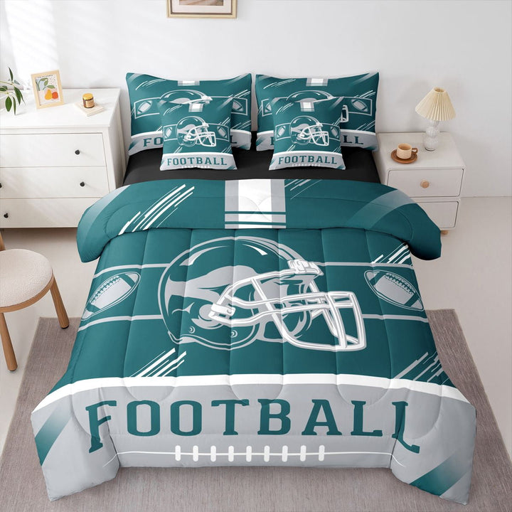 Erosebridal Sports Bedding Twin Size Teens, American Football Duvet Set, Turqoise Grey, Philadelphia, Reversible 7-Piece