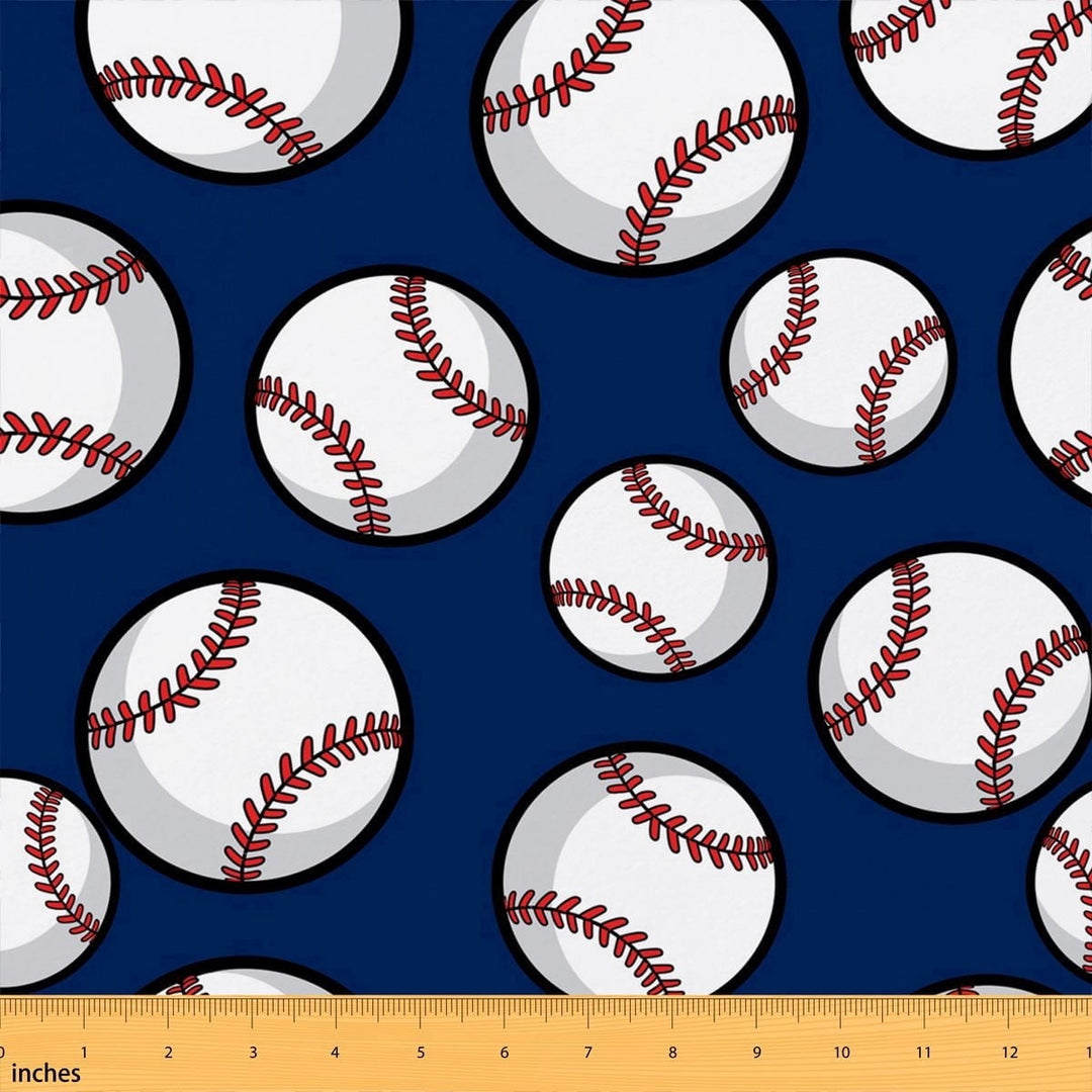 Manfei Baseball Print Fabric by the Yard 2 Yards, Boys Girls Sport Sewing Fabric, Navy White