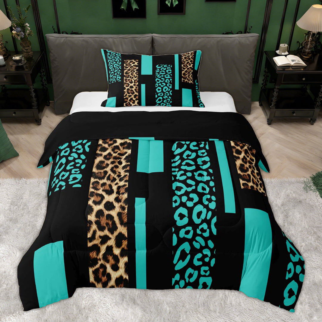 Erosebridal Green Leopard Print Kid Twin Comforter Sets, Western Cheetah Bedding Set, Black Reverisble, 2-Piece