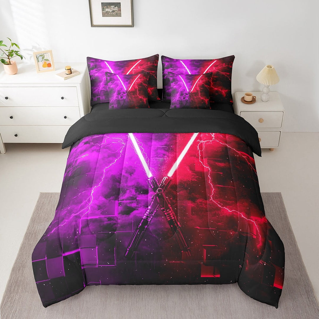 Erosebridal Lightning Bedding Sets Twin Size, Cool Lightning Comforter Sets with Sheets, Modern Geometric Decor, Reversible 7pcs