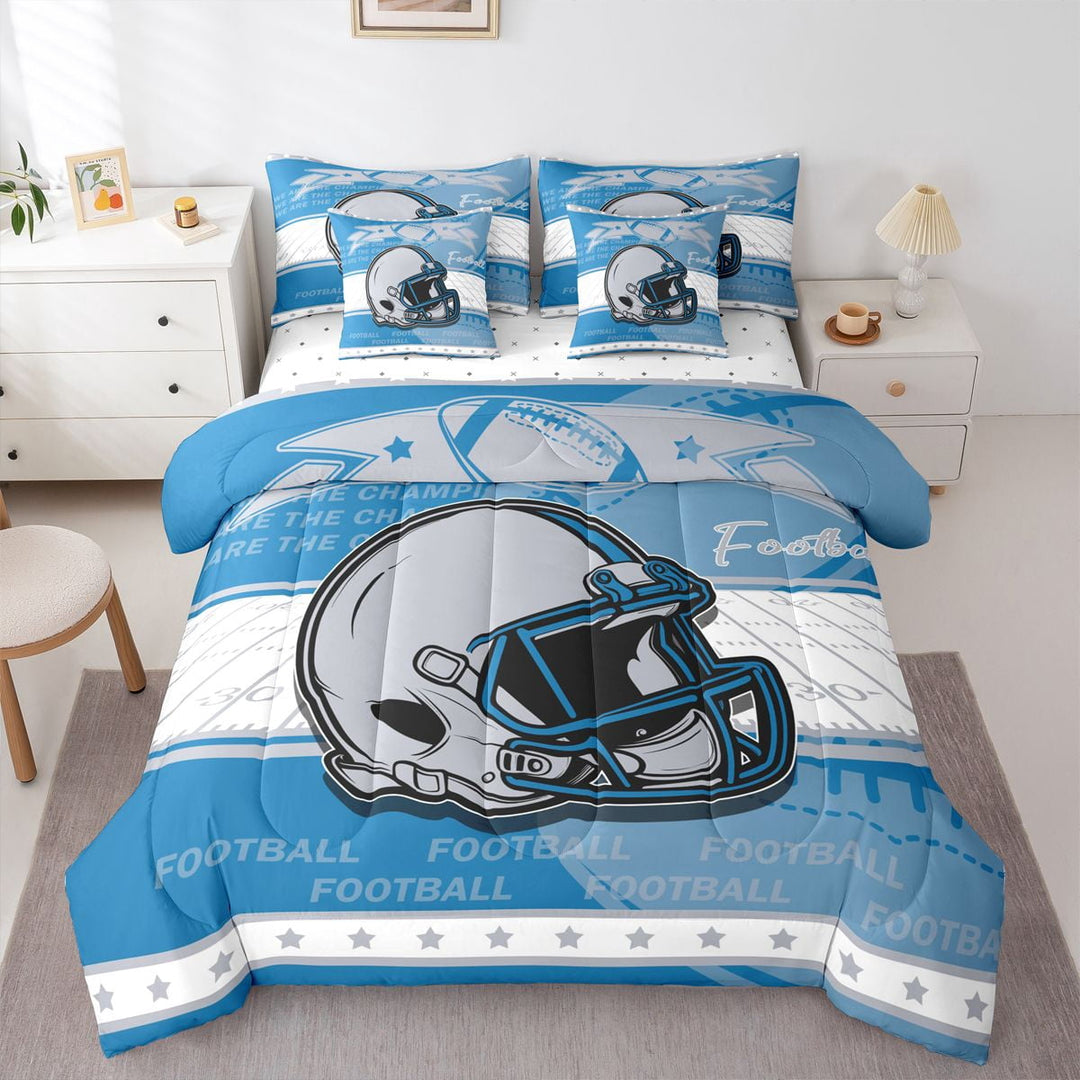 Erosebridal Football Helmet Print Bed in a Bag Twin size, Sports Theme Bed Set , Detroit, Blue Grey, Microfiber 7pcs