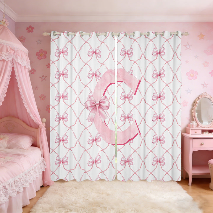 Manfei Personalized Gifts Curtains for Living Room,Latter C Blackout Curtains Set of 2 (38x45),Pink Kawaii Bow Curtains and Drapes (38x45),Lightweight Room Decoration
