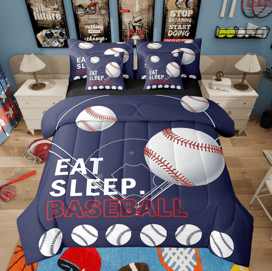 7 Piece Baseball Bed in a Bag Sports Bedding Sets Baseball Game Themed Comforter Set with Sheets Baseball Print Bed Set Sports Baseball Player Sheets Twin Size