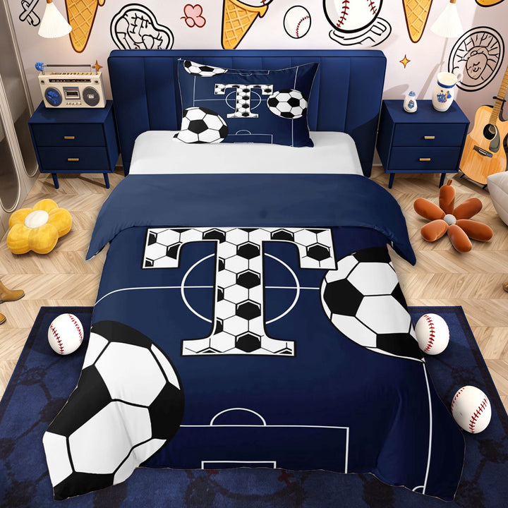 Erosebridal Honeycomb T Letter Twin Bedding for Kids, Football Lover Duvet Cover Set, 2pcs, 1 Duvet Cover and 1 Pillowcase (No Comforter)