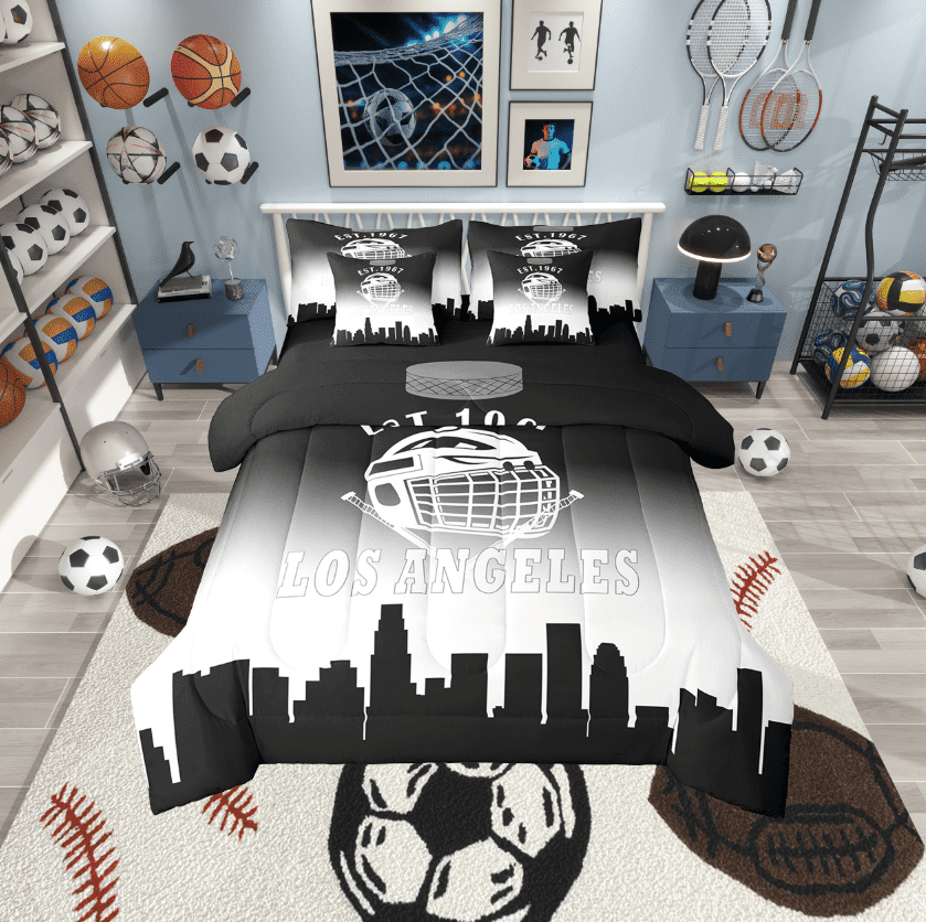 Erosebridal American Football City Bedding Sets Twin Size, Eat Sleep Comforter Sets with Sheets, Soccer Lover Reversible Bed Set, Ultra Soft Room Decorative, 7pcs
