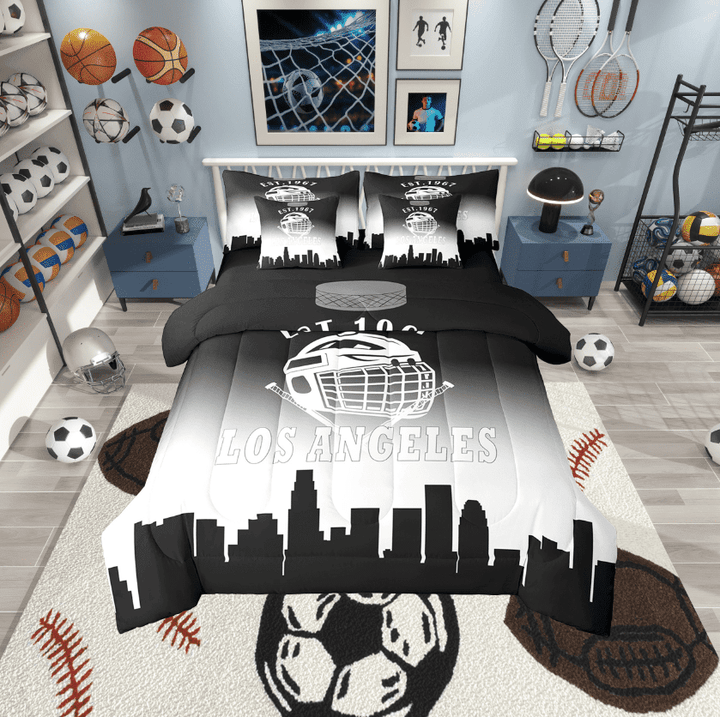 Erosebridal American Football City Bedding Sets Twin Size, Eat Sleep Comforter Sets with Sheets, Soccer Lover Reversible Bed Set, Ultra Soft Room Decorative, 7pcs
