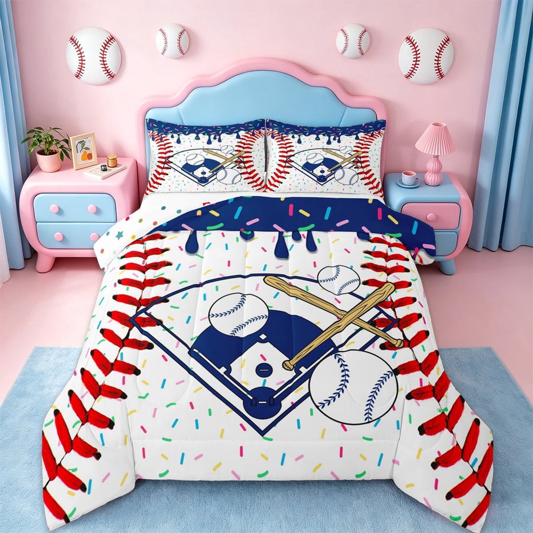 Erosebridal Boys Baseball Game Queen Comforter Set,Kids Ball Sport Theme Bedding Comforter Set,Reversible,3-Piece