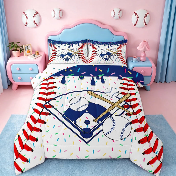 Erosebridal Boys Baseball Game Queen Comforter Set,Kids Ball Sport Theme Bedding Comforter Set,Reversible,3-Piece