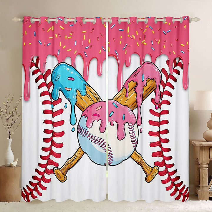 Erosebridal Baseball Sport Blackout Curtains Set of 2 (52x84 Each) for Kids Boys Girls, Ice Cream Drip Window Curtains, Pink