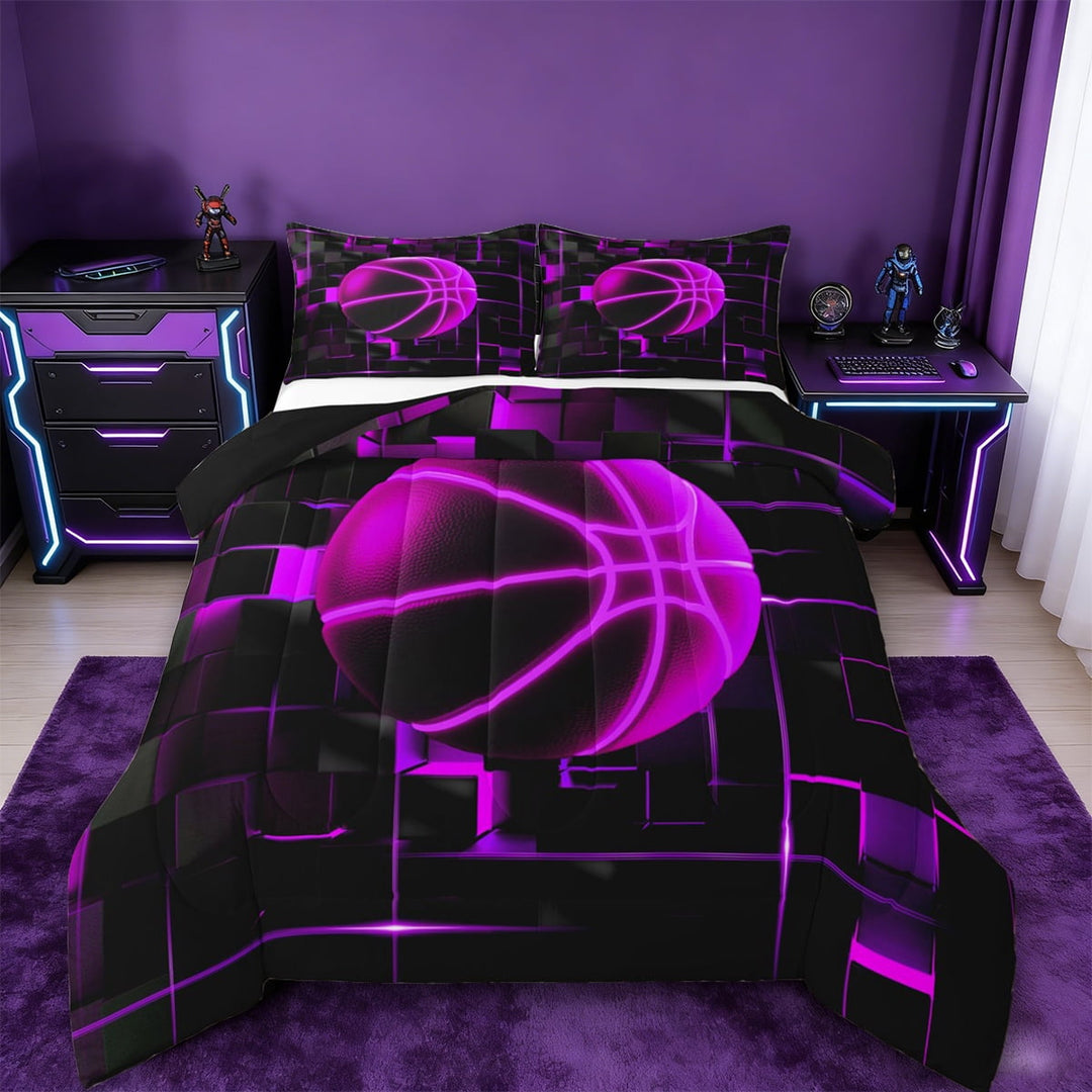 Erosebridal Geometric Geometry Checkered Bedding Twin Comforter Set,Basketball Game Down Comforter,Black Pink Bedding Sets Twin with Comforter For Youth,Super Cozy Room Decoration Reversible£¬2 Pieces