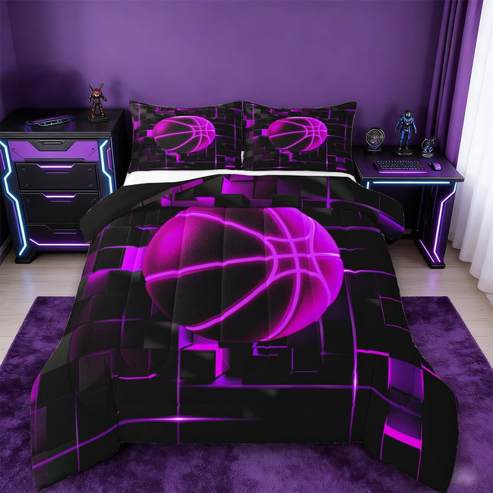 Erosebridal Geometric Geometry Checkered Bedding Twin Comforter Set,Basketball Game Down Comforter,Black Pink Bedding Sets Twin with Comforter For Youth,Super Cozy Room Decoration Reversible£¬2 Pieces