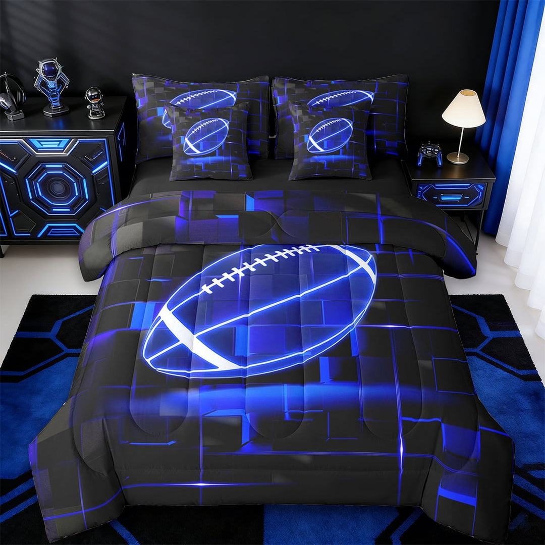 Erosebridal Geometric Geometry Checkered Bed in a Bag Twin Size,American Football Game Bed Set,Black Blue Bedding Twin Size For Youth,Super Cozy Room Decoration Reversible,7 Pieces