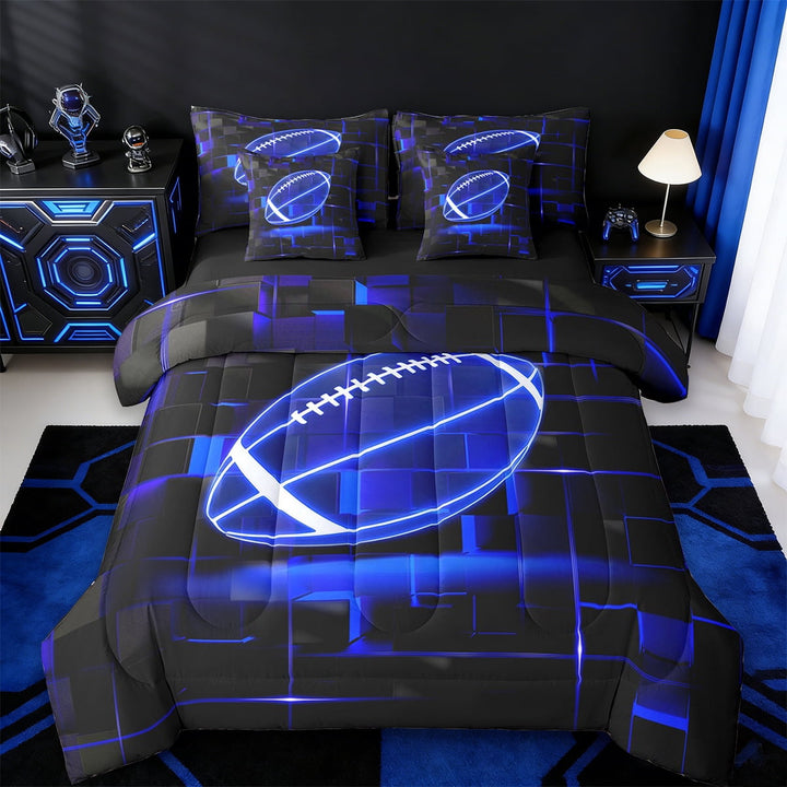 Erosebridal Geometric Geometry Checkered Bed in a Bag Twin Size,American Football Game Bed Set,Black Blue Bedding Twin Size For Youth,Super Cozy Room Decoration Reversible,7 Pieces