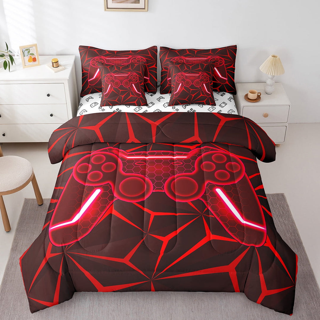 Erosebridal Red Gamepad Bed in a Bag Twin size, Gradient Geometry Bed Set, Gaming Sports Decor, Reversible