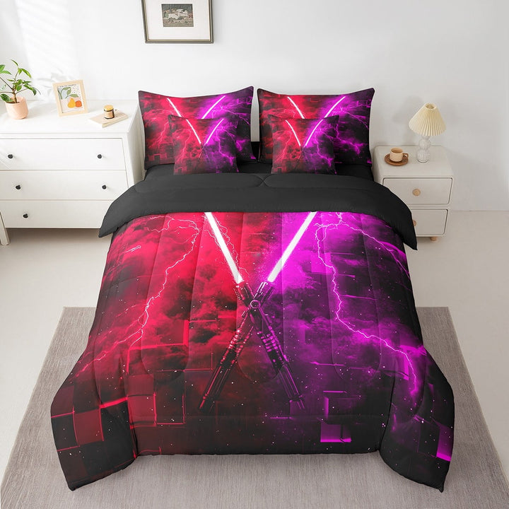 Erosebridal Teens Lightning Bedding Twin Size, Futuristic Rectangle Bed in a Bag Twin size, Lightning Decor, Reversible