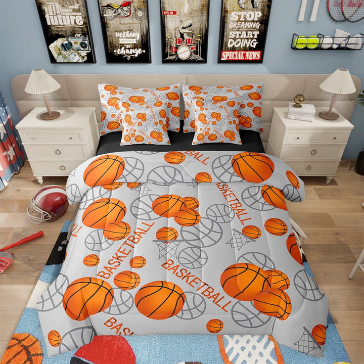 Erosebridal Sports Basketball Bedding Sets Twin Size,Orange and Grey Comforter Sets with Sheets,Reversible,Teen Men