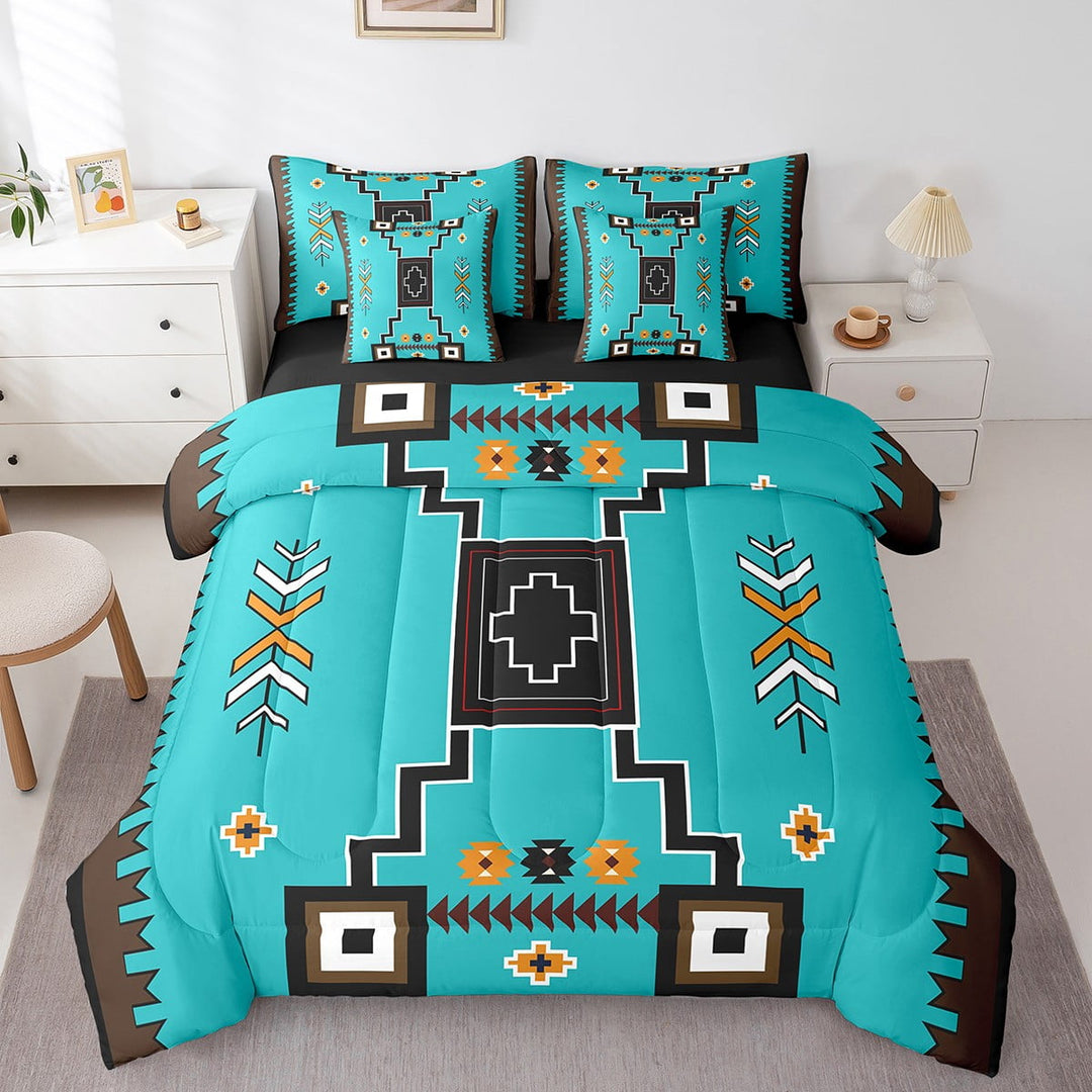 Erosebridal Bohemian Aztec Bedding Sets Twin Size,Geometry Comforter Sets with Sheets,Tribal Bedroom Decor,Reversible