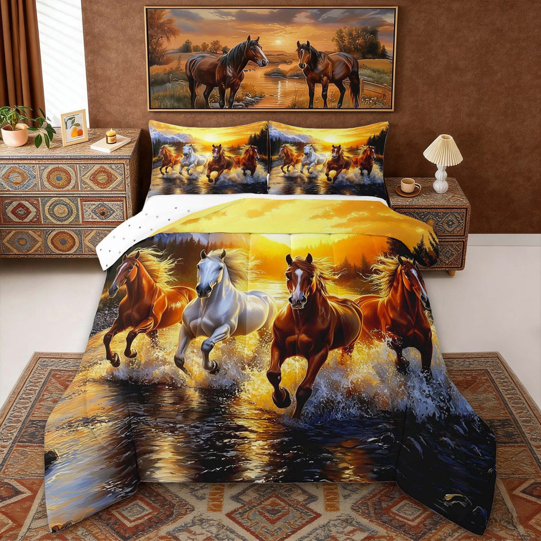 Erosebridal Galloping Horse Queen Comforter Set, Natural Scene Bedding Comforter Set