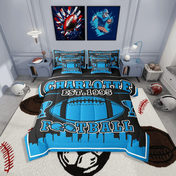 Erosebridal American Football Bedding Sets Twin Size,Sport Theme Comforter Sets with Sheets,Ball Game Decor(Charlotte),Reversible,Lightweight,7-Piece
