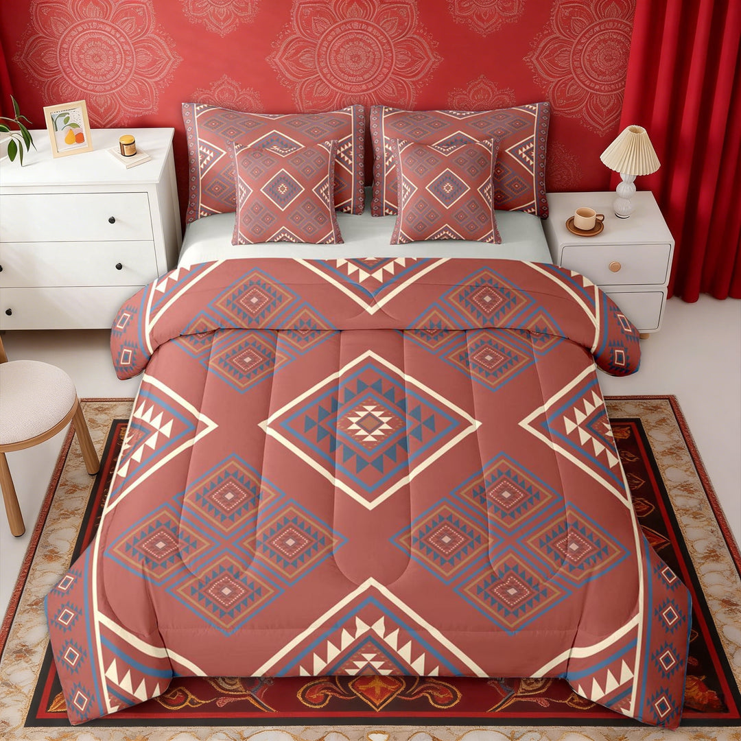 Erosebridal Aztec Aesthetic Twin Bedding Sets, Red Bedding Comforter Set, Gray Reversible 7-Piece