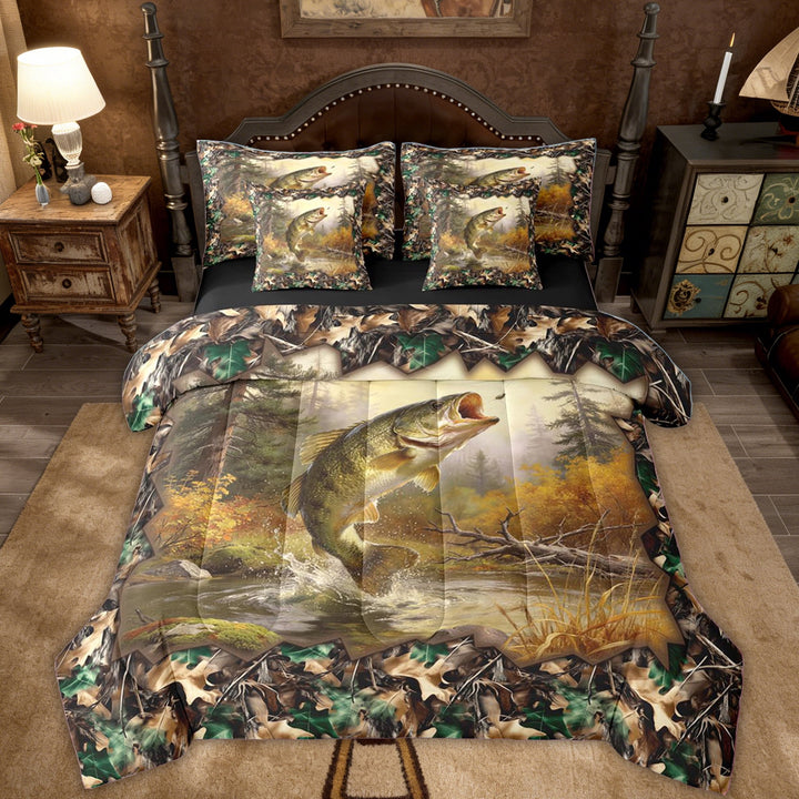 Erosebridal Kids Farmhouse Pike Fish Twin Bedding Sets, Lodge Cabin Bedding Comforter Set, 7-Piece