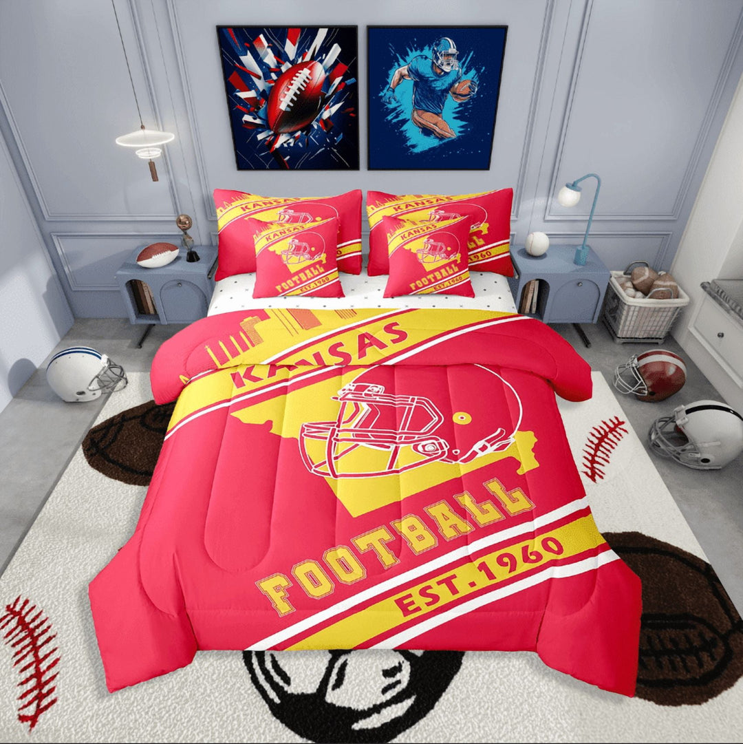 Erosebridal American Football Bedding Sets Twin Size,Ball Game Comforter Sets with Sheets,Sport Decor,Reversible,Breathable,7-Piece