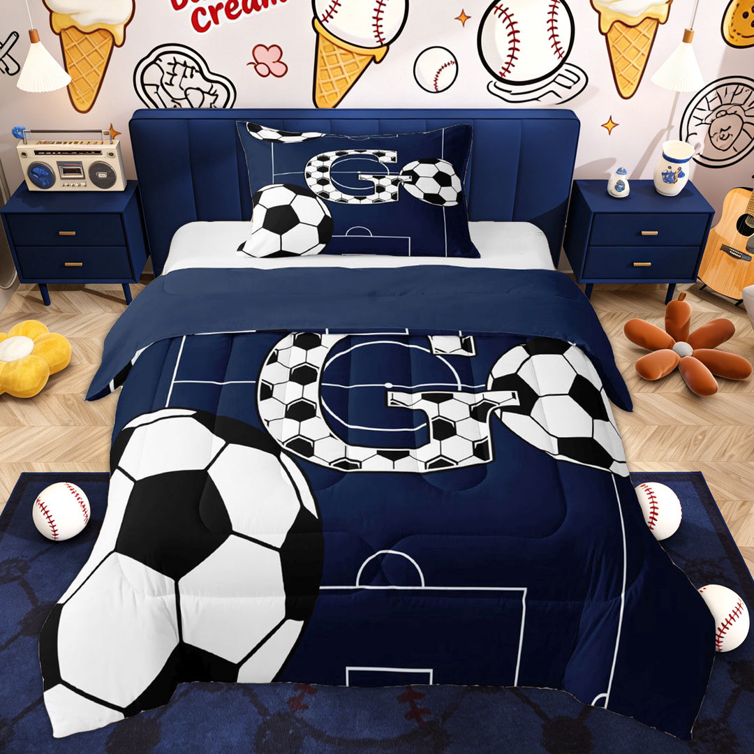 Erosebridal Football Letter G Kids Twin Comforter Sets, Blue Cartoon Bedding Set, 2 Pieces