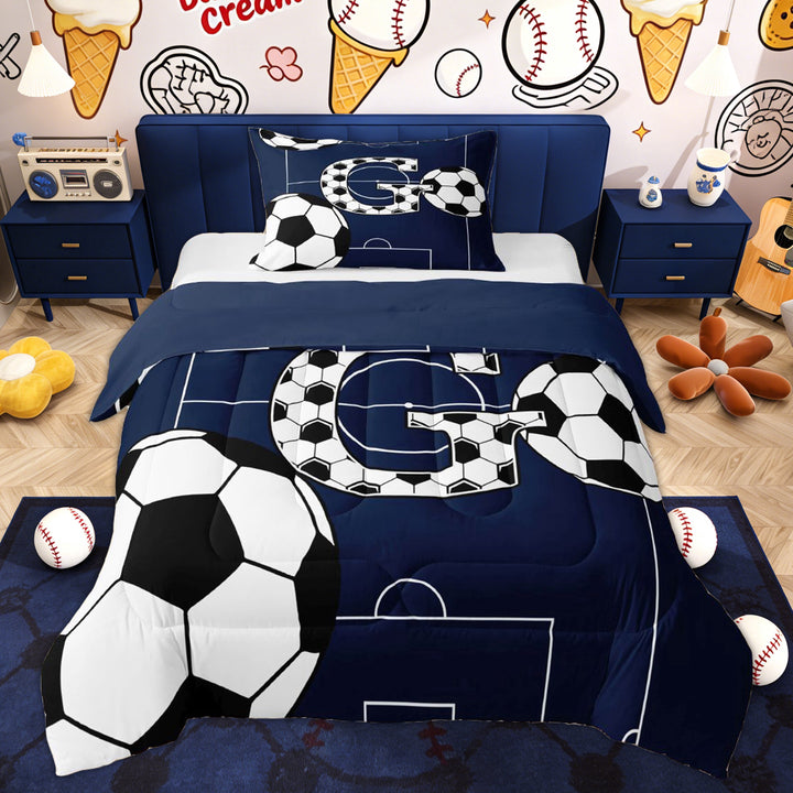 Erosebridal Football Letter G Kids Twin Comforter Sets, Blue Cartoon Bedding Set, 2 Pieces