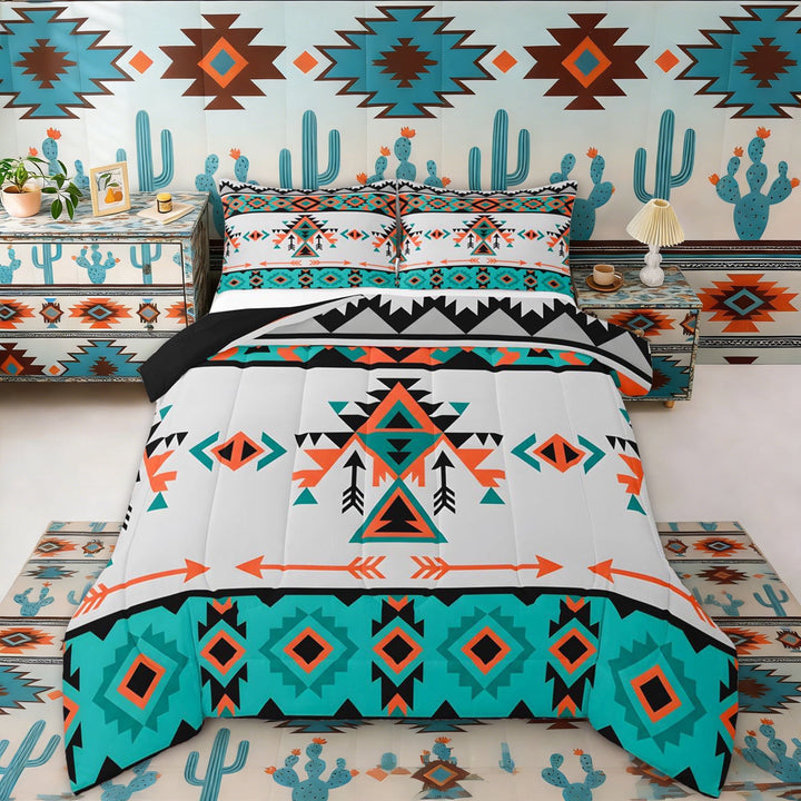 Erosebridal Hippie Aztec Queen Comforter Set, Rustic Farmhouse Lodge Cabin Bedding Comforter Set, Black Reversible 3 Pieces, 1 Comforter and 2 Pillowcases