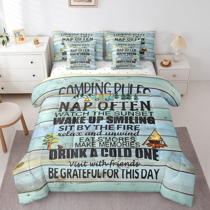 Erosebridal Happy Camping Bedding Sets Twin Size,Lodge Cabin Comforter Sets with Sheets,River House Bed in a Bag Twin size,Microfiber Boys Bedroom Decor,Reversible,7pcs