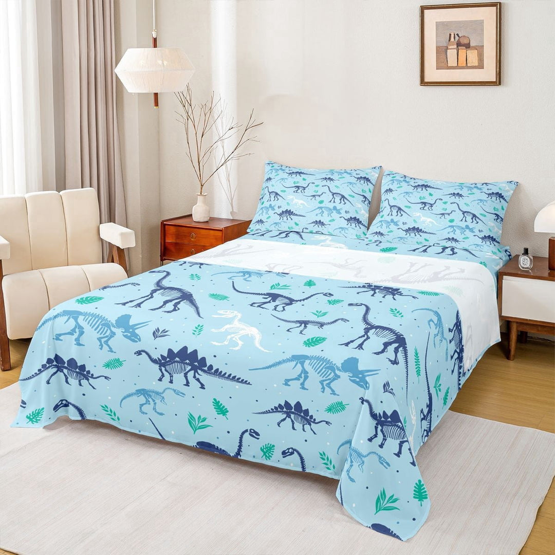 Erosebridal Kids Boys Dinosaur Full Size Sheets, Blue Dino Animal Bed Sheets, 1 Flat Sheet, 1 Fitted Sheet and 2 Pillowcases