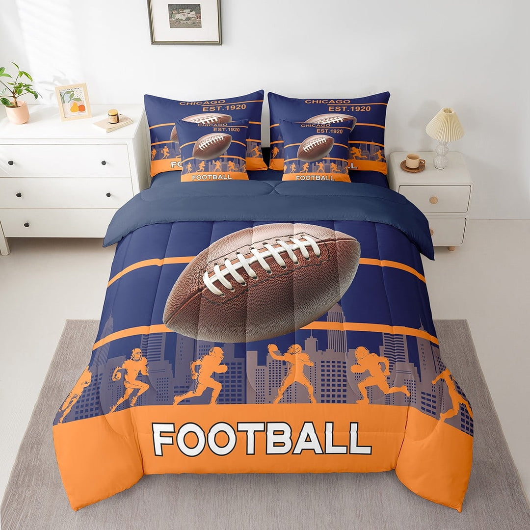 Erosebridal American Football City Bedding Sets Twin Size, Retro Soccer Comforter Sets with Sheets, Rugby Player Decor, Reversible