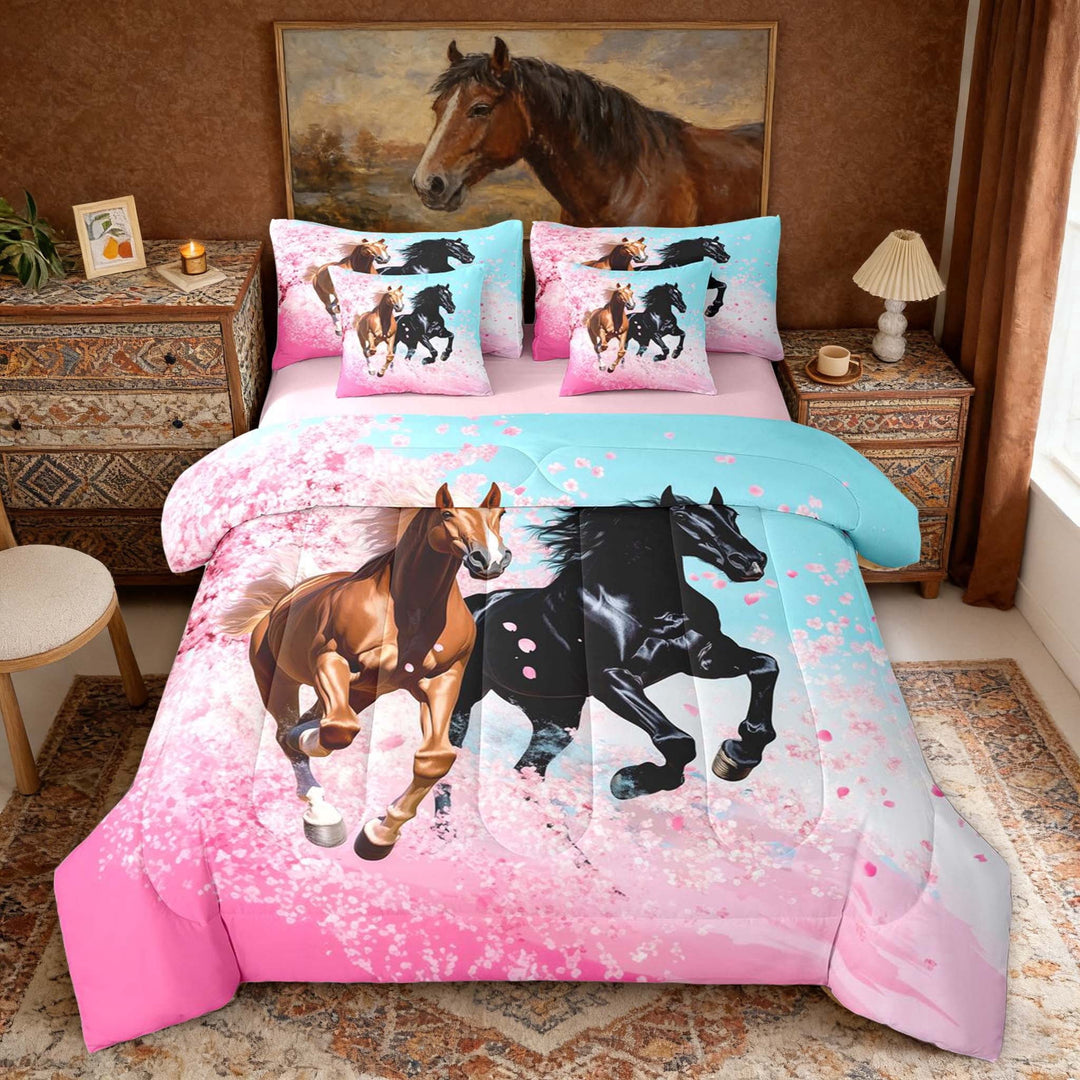Erosebridal Galloping Horse Bedding Comforter Set, Pink Cherry Blossoms Full Bedding Set