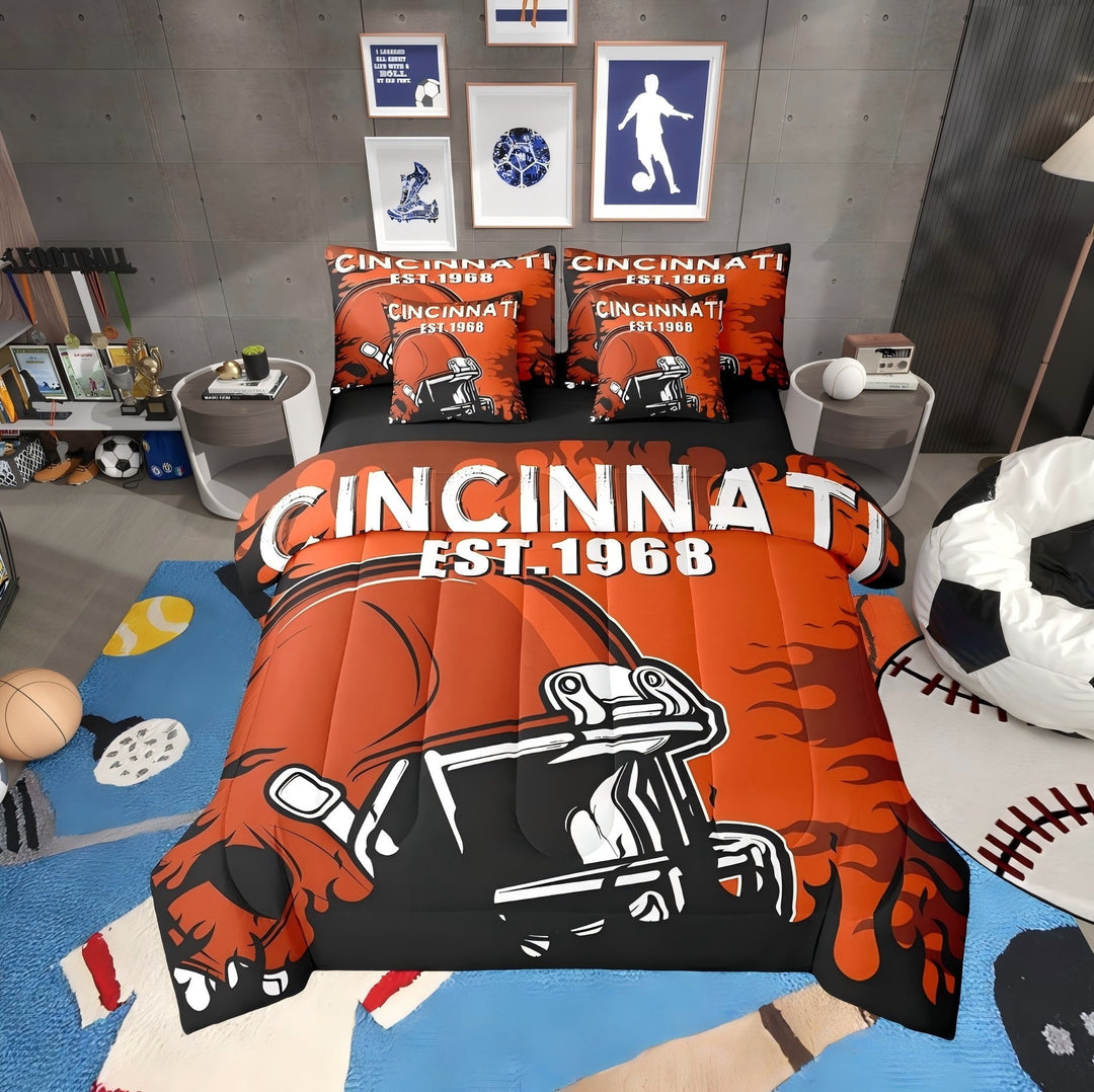 Erosebridal Cartoon Soccer Bed in a Bag Twin size, Vintage Football Bed Set, Sports Theme Decor, Reversible