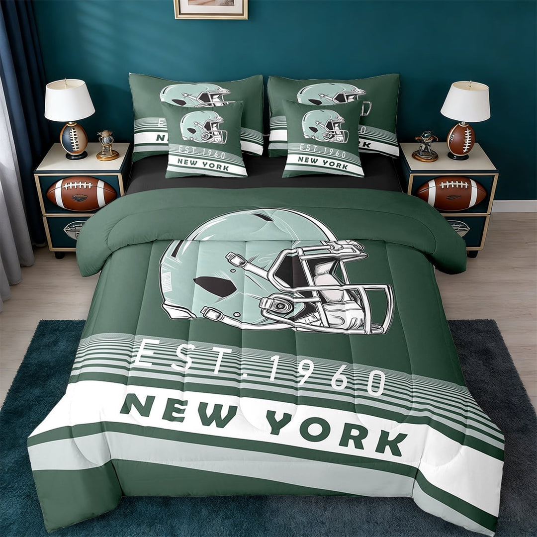 Erosebridal American Football Helmet Bedding Twin Size,New York City Comforter Sets with Sheets,Sports Theme Bedding Sets Twin Size,Luxury Living Room Decor Reversible,7pcs