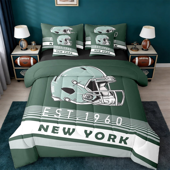 Erosebridal American Football Helmet Bedding Twin Size,New York City Comforter Sets with Sheets,Sports Theme Bedding Sets Twin Size,Luxury Living Room Decor Reversible,7pcs