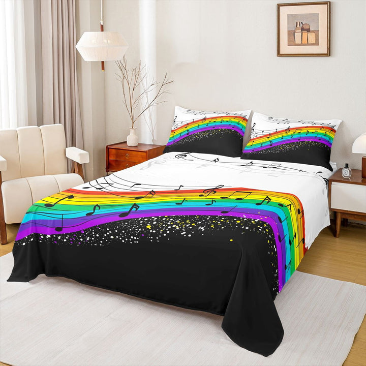Manfei Musical Melody Full Size Sheets,Colorful Waves Striped Bed Sheets,Music Notes Sheet Sets For Girls Kids,Breathable Home Decor,4pcs