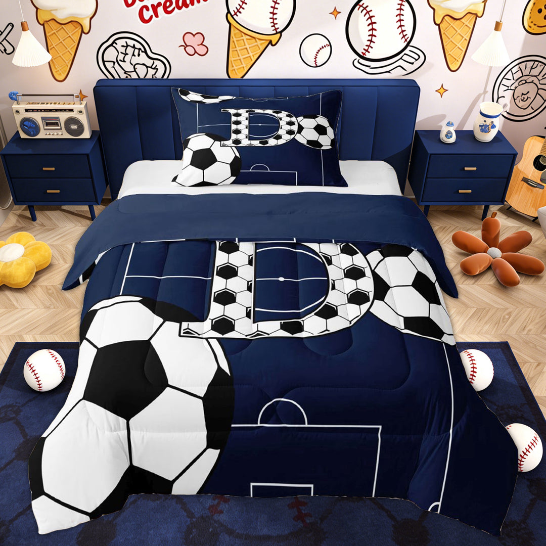 Erosebridal Kids Est Soccer Sleep Twin Comforter Sets, Initial D Letter Bedding Set, 2 Pieces