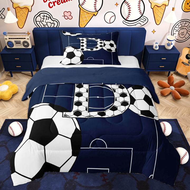 Erosebridal Kids Est Soccer Sleep Twin Comforter Sets, Initial D Letter Bedding Set, 2 Pieces
